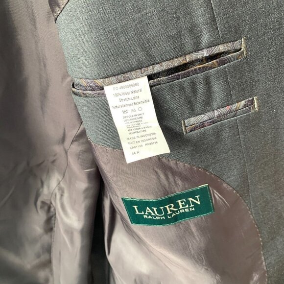 Ralph Lauren Executive Wool‎ Blazer Men's 44R Solid Gray Suit Jacket Sport Coat